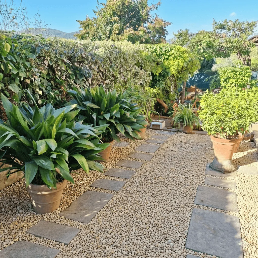 Giardino con vialetto in pietra in una casa di campagna in provincia di Firenze