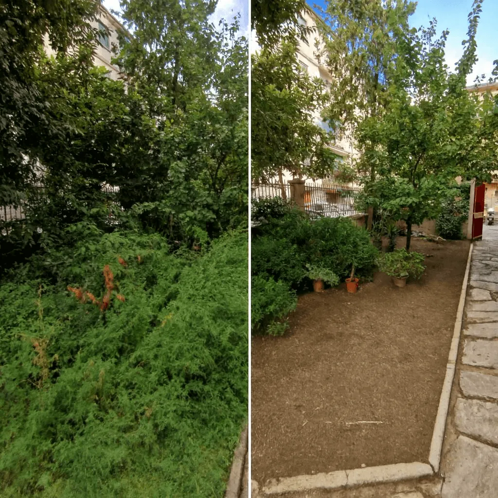 Manutenzione e pulizia del giardino di un condominio a Grassina